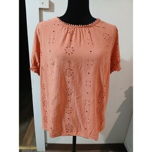 Torrid Orange Eyelet Embroidered Peasant Top Short Sleeve Keyhole Back Size 0